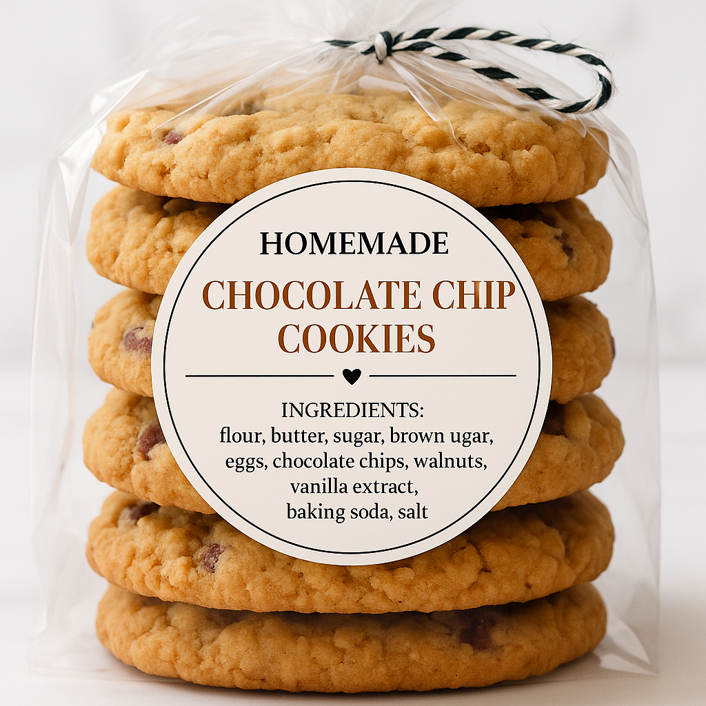 Custom Chocolate Chip Cookie Labels – Personalized Bakery Stickers ...
